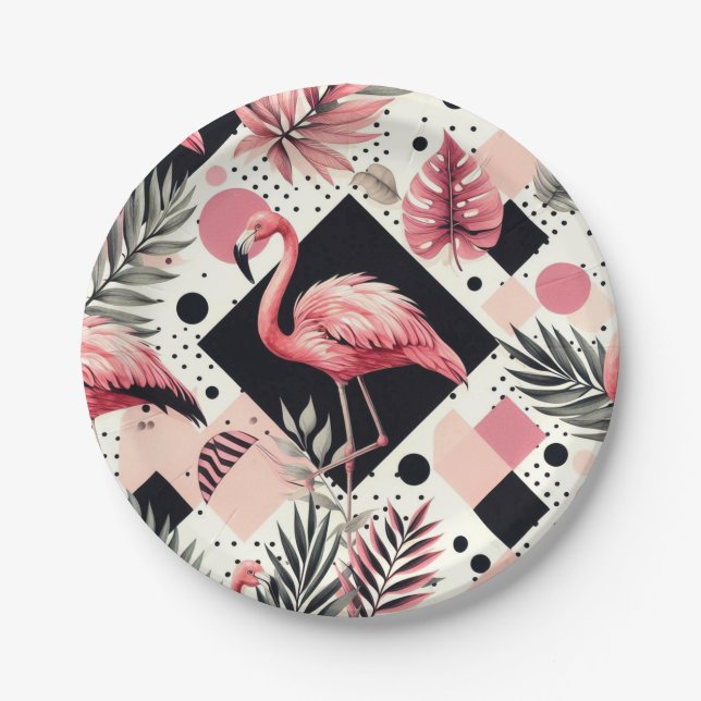 Prato De Papel Cute Flamingo Geométrico (Frente)