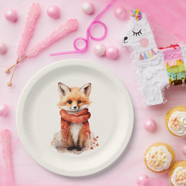 Prato De Papel Cute Fox Pup in a Red Scarf (Festa)