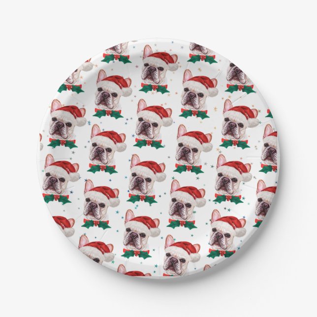 Prato De Papel Cute French Bulldog Dog Christmas Pattern (Frente)