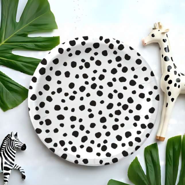 Prato De Papel Cute Fun Black Dot Monochromatic Safari Pattern (Criador carregado)