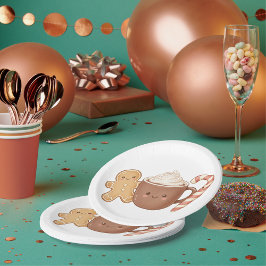 Prato De Papel Cute Gingerbread & Hot Cocoa Diversão de Natal par
