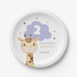 Prato De Papel Cute Giraffe Safari Animal Kids Birthday