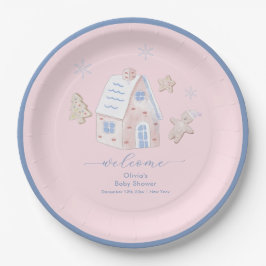 Prato De Papel Cute Girl Gingerbread Village Baby Shower Welcome