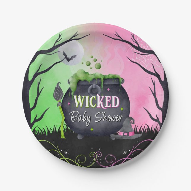 Prato De Papel Cute Halloween Baby Shower Witch Plates (Frente)