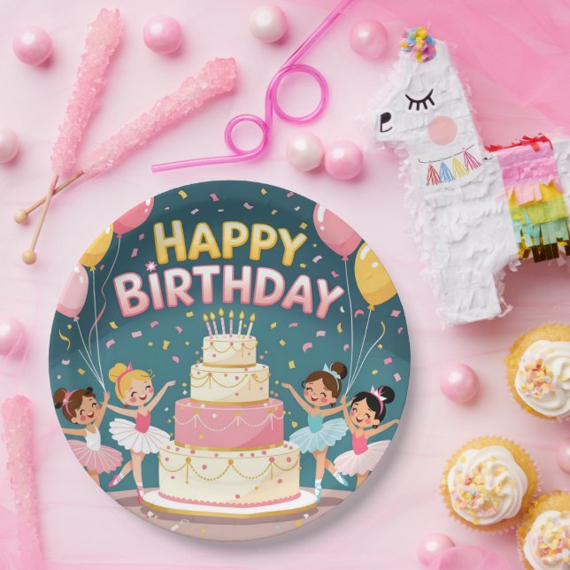 Prato De Papel Cute Happy Birthday ballerina theme (Festa)