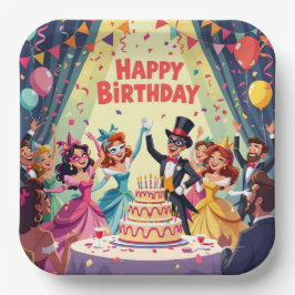 Prato De Papel Cute Happy Birthday masquerade theme
