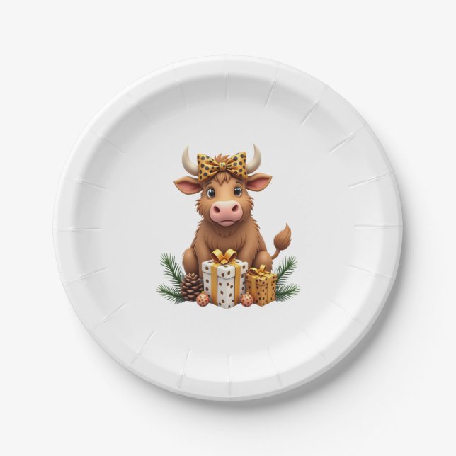 Prato De Papel Cute Highland Cow Christmas Santa Highland Cow Lov (Frente)