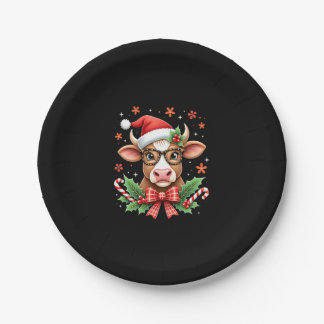 Prato De Papel Cute Highland Cow Lover Santa Hat Western Christma