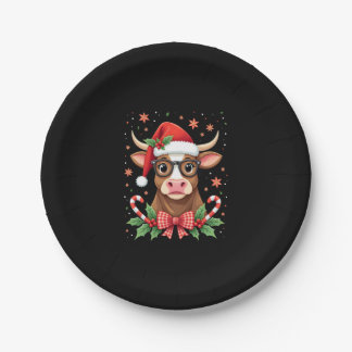 Prato De Papel Cute Highland Cow Lover Santa Hat Western Christma