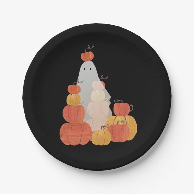 Prato De Papel Cute Invisível Pumpkin Fantasma Preto (Frente)