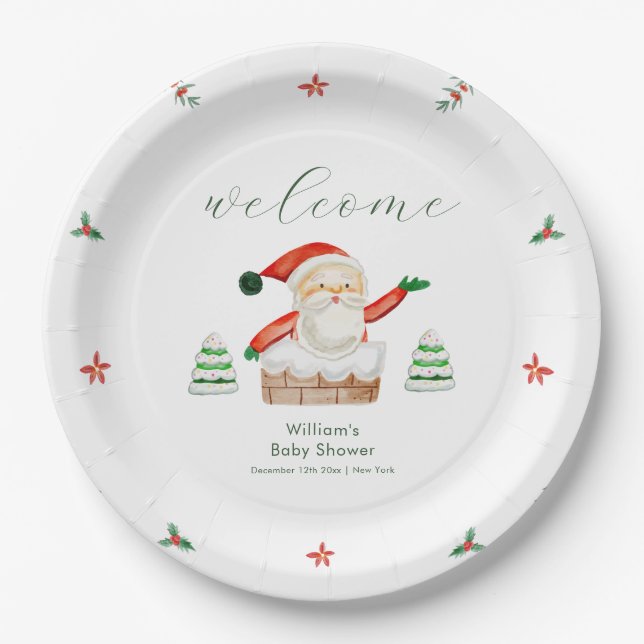 Prato De Papel Cute It's Cold Outside Santa Baby Shower Welcome  (Frente)
