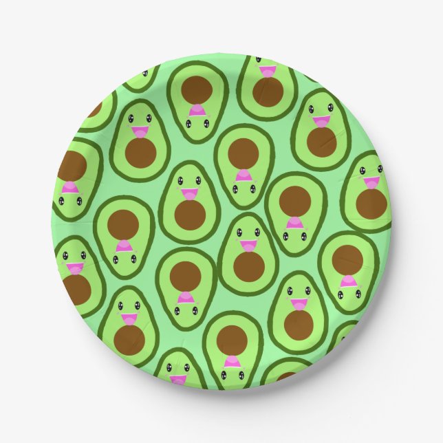 Prato De Papel Cute Kawaii Avocado Vegan (Frente)
