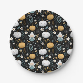 Prato De Papel Cute Kawaii Halloween Fairy and Pastel Pumpkins