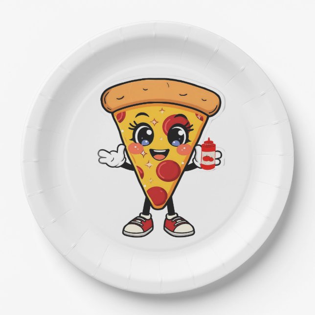 Prato De Papel Cute Kawaii Pizza Slice Paper Plates Fun Party Foo (Frente)