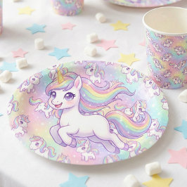 Prato De Papel Cute Kawaii Unicorn Pastel Rainbow Magical