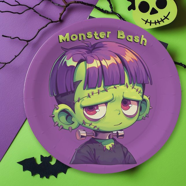 Prato De Papel Cute Kid Frankenstein halloween (Criador carregado)