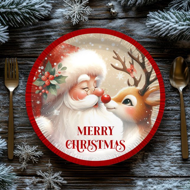 Prato De Papel Cute Kids Christmas Plates Santa Claus Rudolph (Cute Kids Christmas Plates Santa Claus Rudolph)