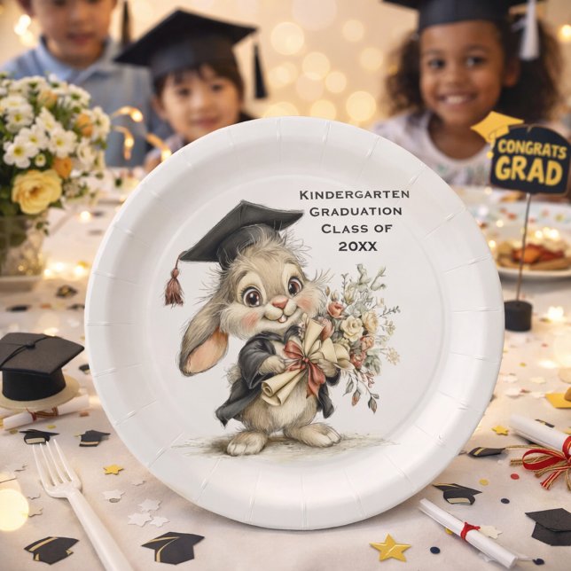 Prato De Papel  Cute Kindergarten Graduation Bunny Design (Criador carregado)