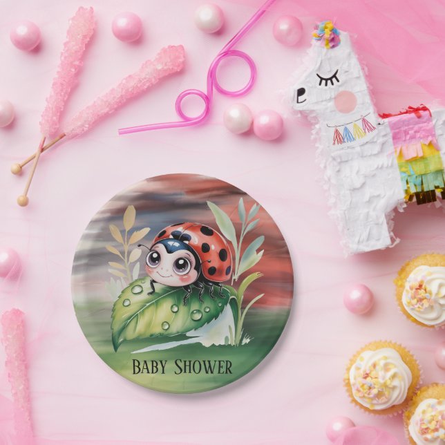 Prato De Papel Cute Ladybug Girl Baby Shower  (Festa)