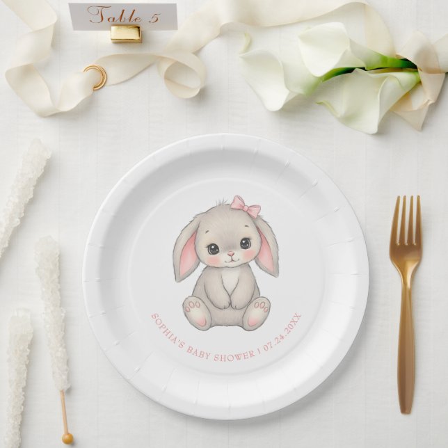 Prato De Papel Cute Little Bunny Girl Baby Shower (Casamento)