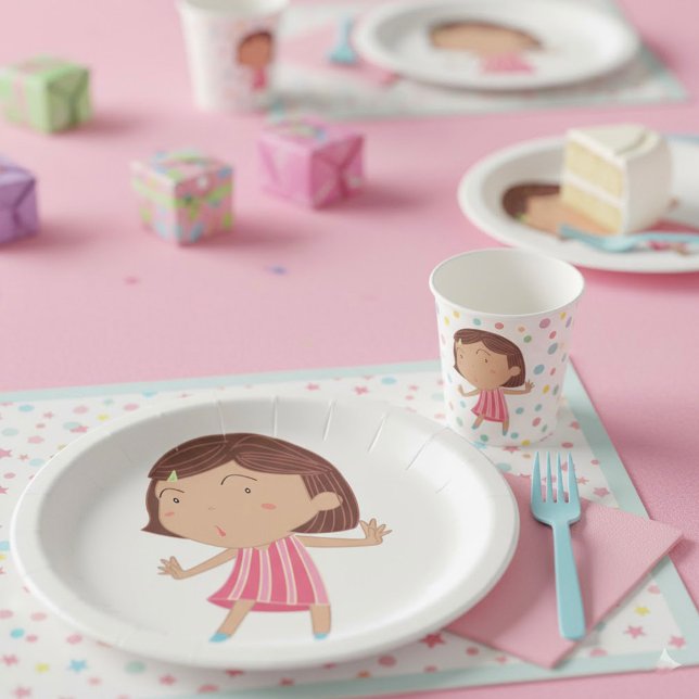 Prato De Papel Cute Little Girl Paper Plates (Criador carregado)