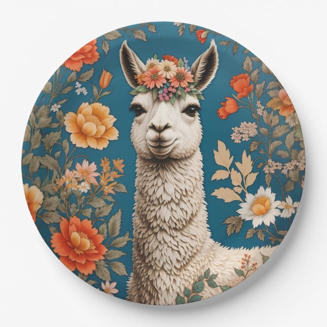 Prato De Papel Cute Llama William Morris Inspirou Floral (Frente)