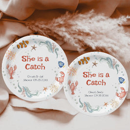 Prato De Papel Cute Lobster She is a Catch Bridal Shower
