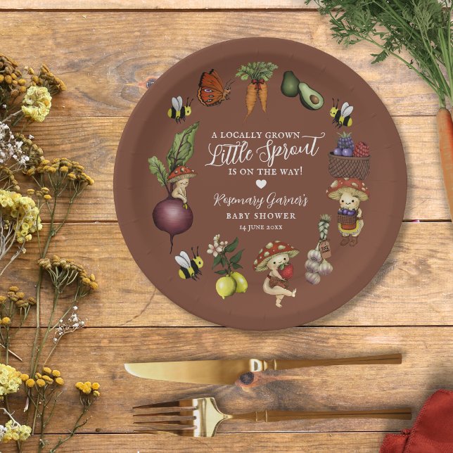 Prato De Papel Cute Locally Grown Little Sprout Baby Shower (Criador carregado)