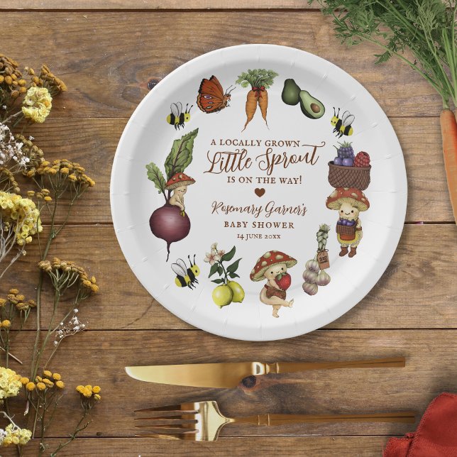 Prato De Papel Cute Locally Grown Little Sprout Baby Shower (Criador carregado)
