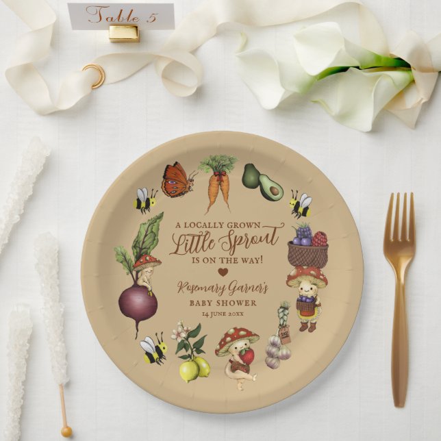 Prato De Papel Cute Locally Grown Little Sprout Baby Shower (Casamento)