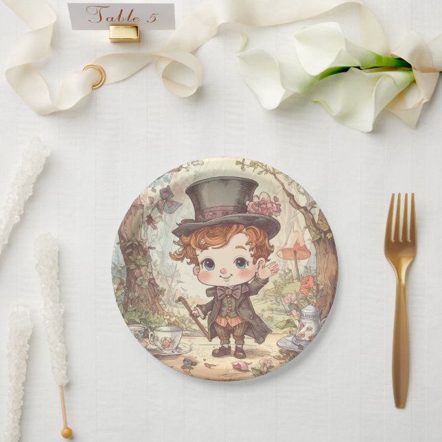Prato De Papel Cute Mad Hatter Whimsical Wonderland Woodland Art (Casamento)