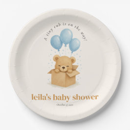 Prato De Papel Cute Minimalis Blue Balloon Bear Baby Shower