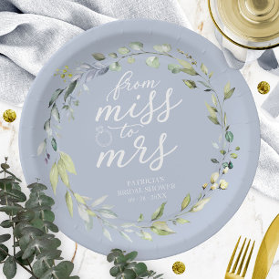 Prato De Papel Cute Miss para Sra. Greenery Eucalipto Nupcial