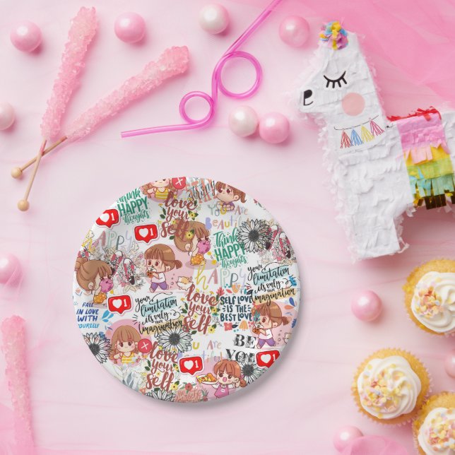 Prato De Papel Cute Motivational – Positive Quote Kawaii  (Festa)