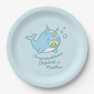 Prato De Papel Cute Narwhal Chá de fraldas Kawaii