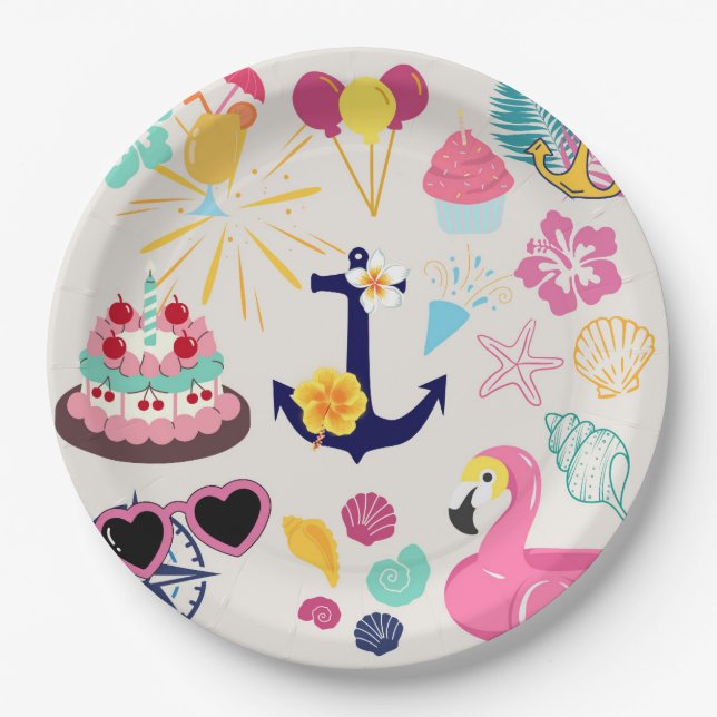 Prato De Papel Cute Nautical Birthday (Frente)