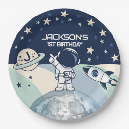 Prato De Papel Cute Outer Space Astronaut Birthday