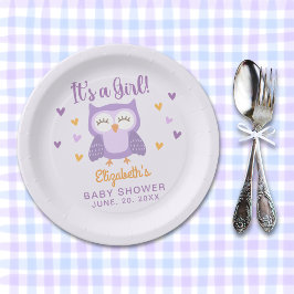 Prato De Papel Cute Owl Baby Shower Girl