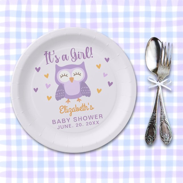 Prato De Papel Cute Owl Baby Shower Girl (Criador carregado)