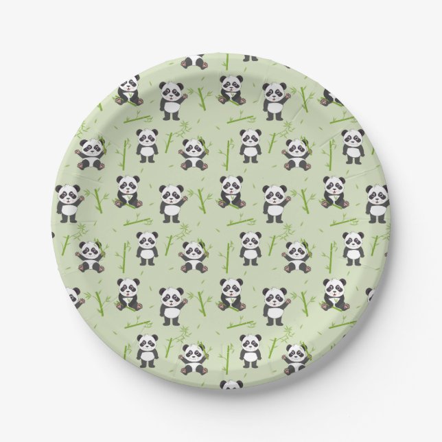 Prato De Papel Cute Panda Bear Bamboo Kawaii Animals Pattern (Frente)