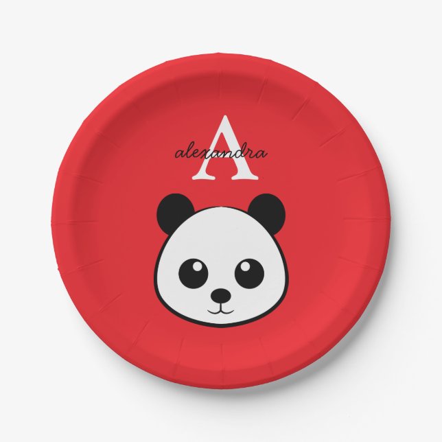 Prato De Papel Cute Panda Bear Paper Plates – Personalized  (Frente)