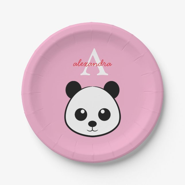 Prato De Papel Cute Panda Bear Paper Plates – Personalized  (Frente)