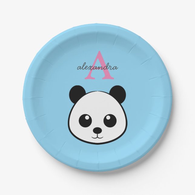 Prato De Papel Cute Panda Bear Paper Plates – Personalized  (Frente)