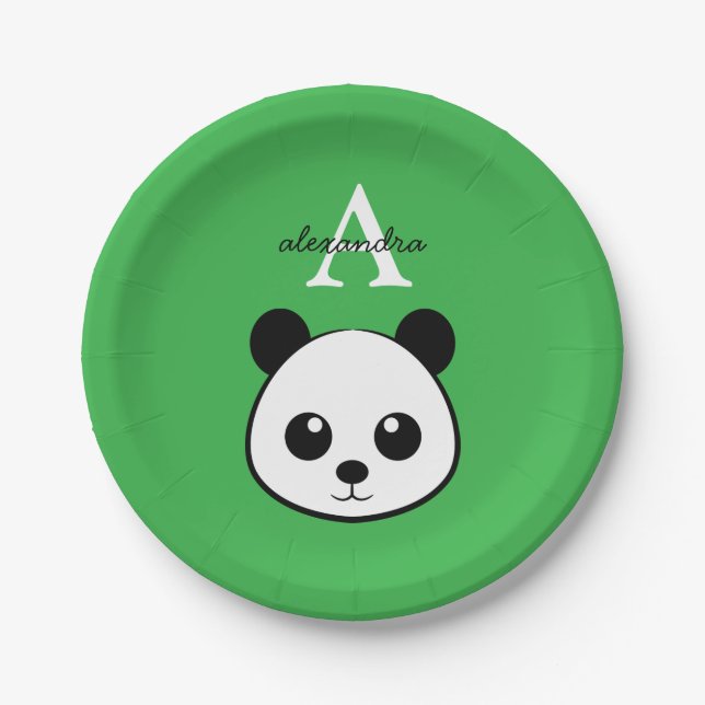 Prato De Papel Cute Panda Bear Paper Plates – Personalized  (Frente)