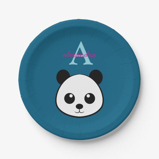 Prato De Papel Cute Panda Bear Paper Plates – Personalized  (Frente)