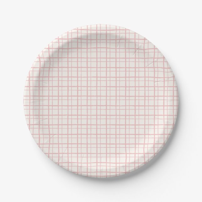 Prato De Papel Cute Pastel Hand Drawn Grid Ballet Pink (Frente)