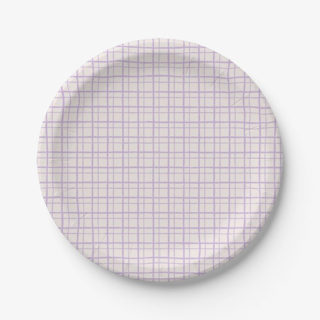 Prato De Papel Cute Pastel Hand Drawn Grid Dusty Lilac (Frente)
