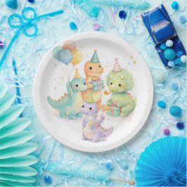 Prato De Papel Cute Pastel Watercolor Dinosaurs Birthday