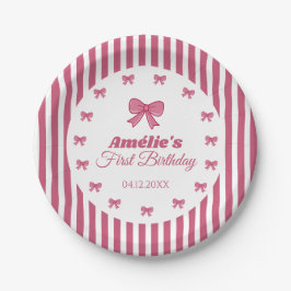 Prato De Papel Cute Pink Bow Girl First Birthday 