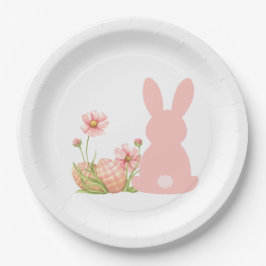 Prato De Papel Cute Pink Easter Bunny with Spring Flowers
